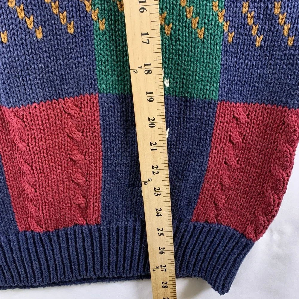VTG 90s Mens Colorblock Cable Knit Sweater L/XL Cotton Ramie Grandpa Dad
